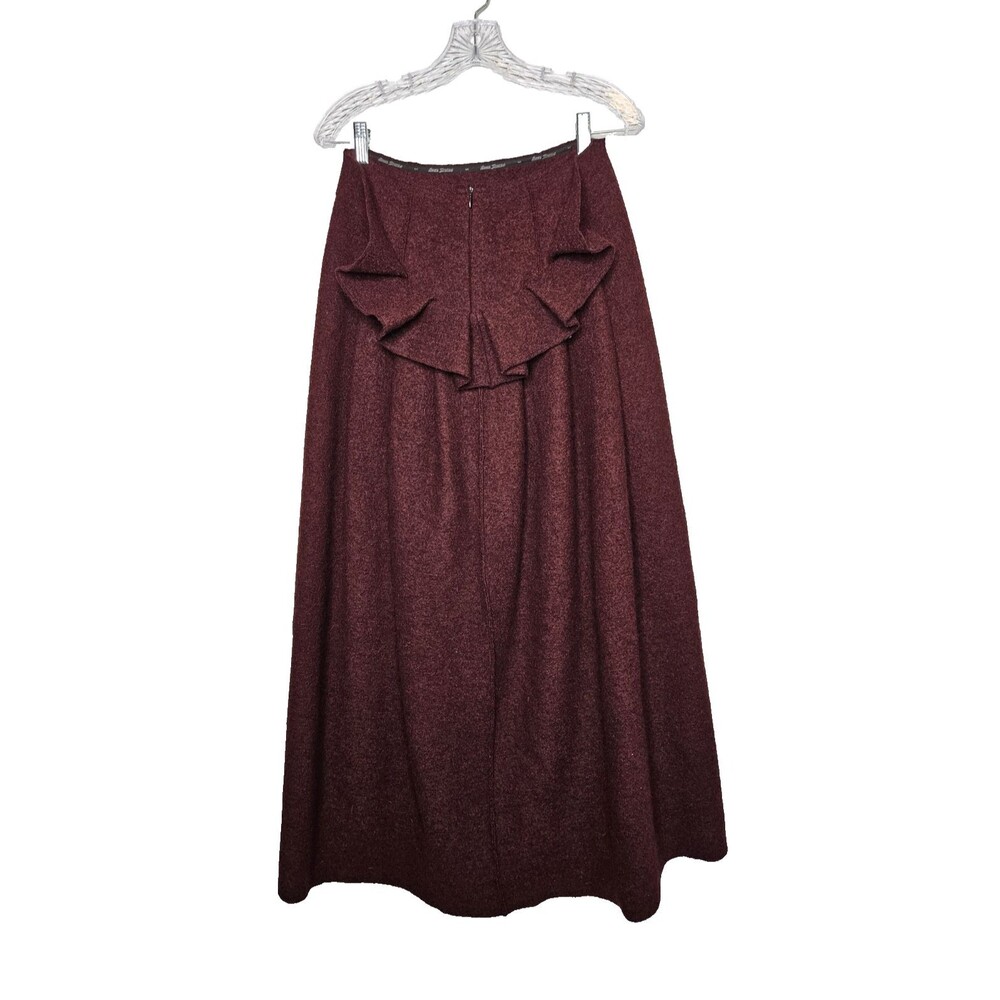 ANNA SEBERG Long Wool Skirt 38 Burgundy Bustle Ruffle Avant Garde Artsy Unique